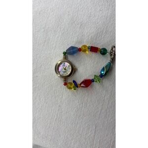 Boca Classics Beaded Bracelet Watch Multi Color Gold Tone Japan Quartz Toggle